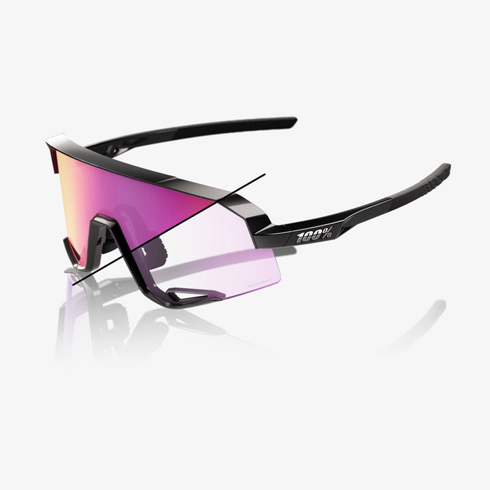 100% Sunglasses Slendale - Gloss Black - Photochromic Purple Mirror